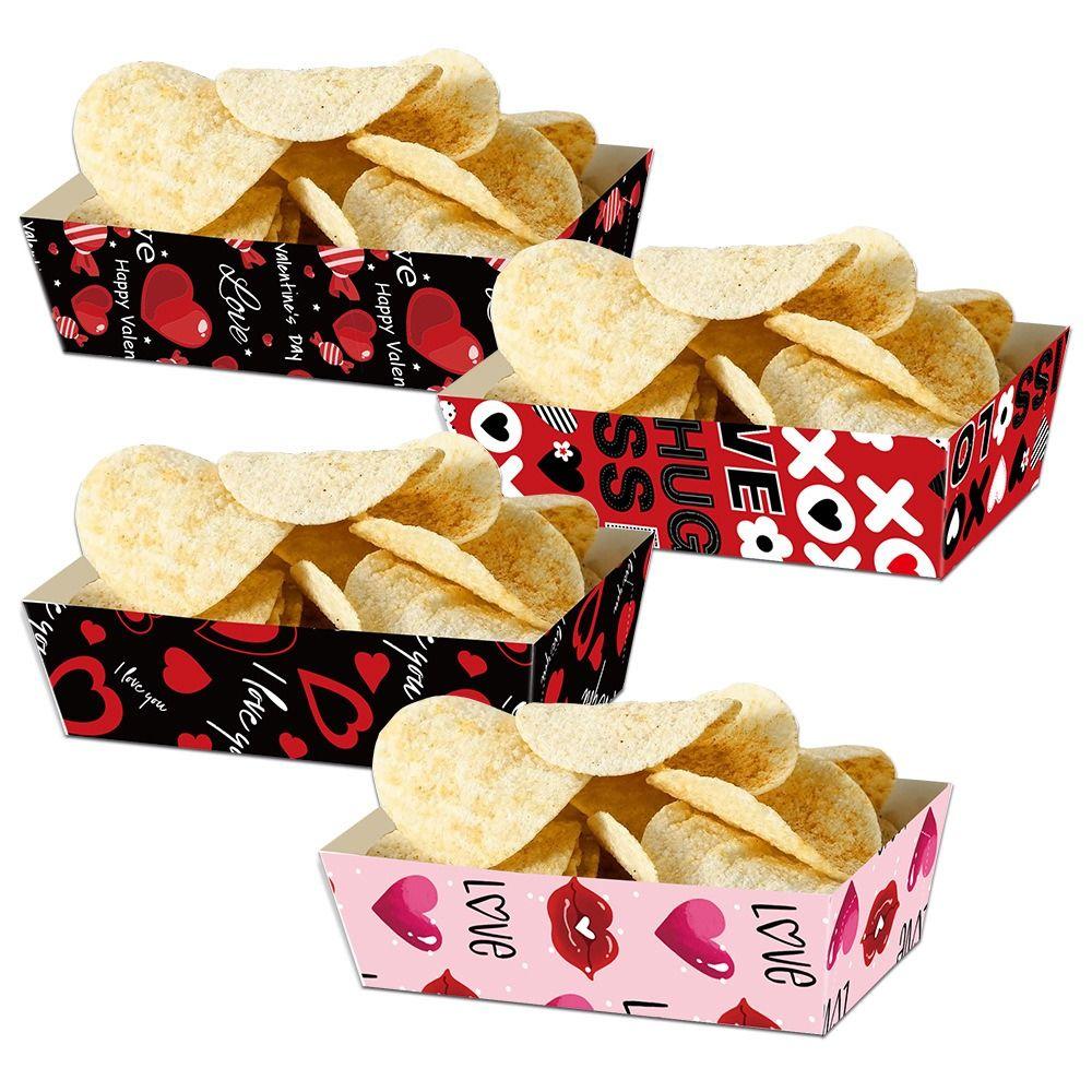 12Pcs/Set Creative Disposable Paper Food Trays Boat-Shaped Trays Rectangular Valentine's Day Dinner Plate Paper Thickened