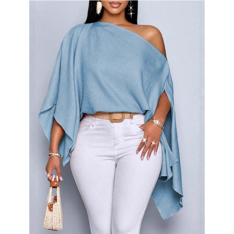 Dames Casual Off Shoulder Losse Vleermuismouw Effen Kleur Elegante Blouse
