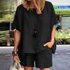 Women's Fashion Casual Summer Spring Solid Color Print Short Sleeve O-Neck Trousers Pants Suits