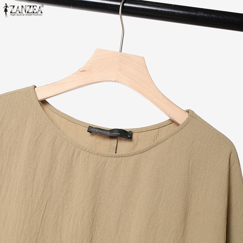 ZANZEA Womens Casual Two Piece Outfit Solid Color Asymmetric Tunic Tops and Wide Leg Pants Sets Loungewear Suits
