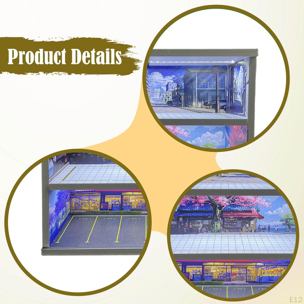 1/64 Model Car Display Case Miniature Scene Garage Diorama Dustproof 3 Tiers Toy Storage Box