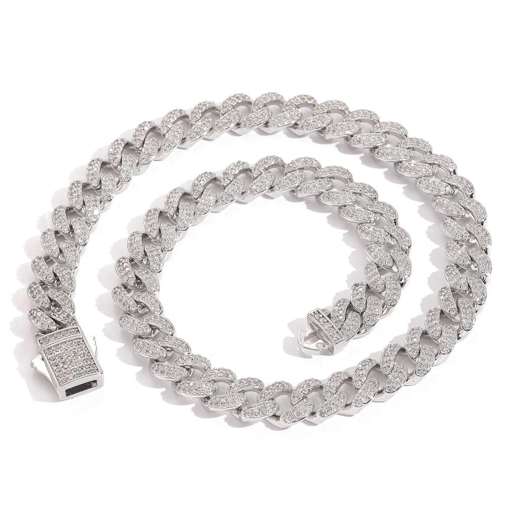 JUXIN Fashion Hip Hop Jewelry 14K Gold Plated Miami Cuban Necklace Spring Clasp 12mm Bling CZ Iced Out Cuban Link Chain
