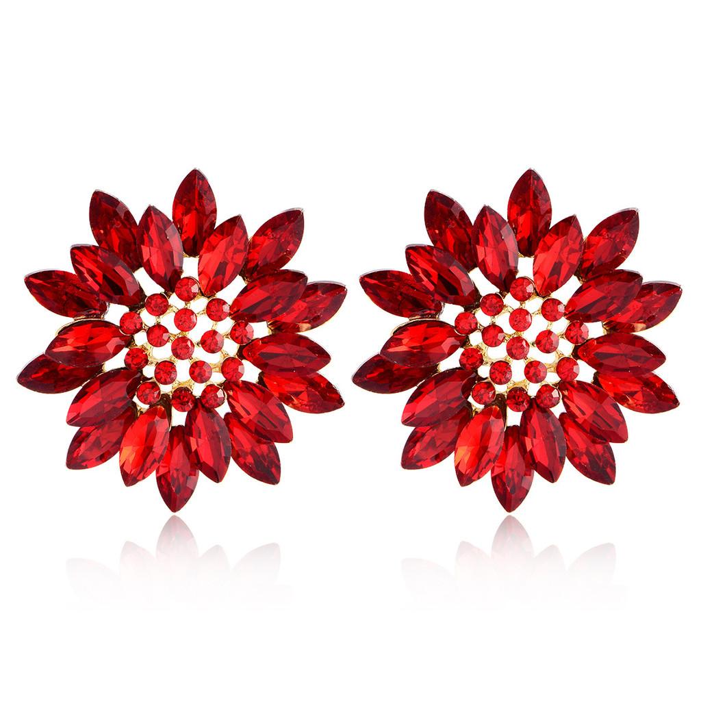 Gemstone Flower Ear Studs Alloy Colorful Crystal Sunflower Fashion Jewelry For Women