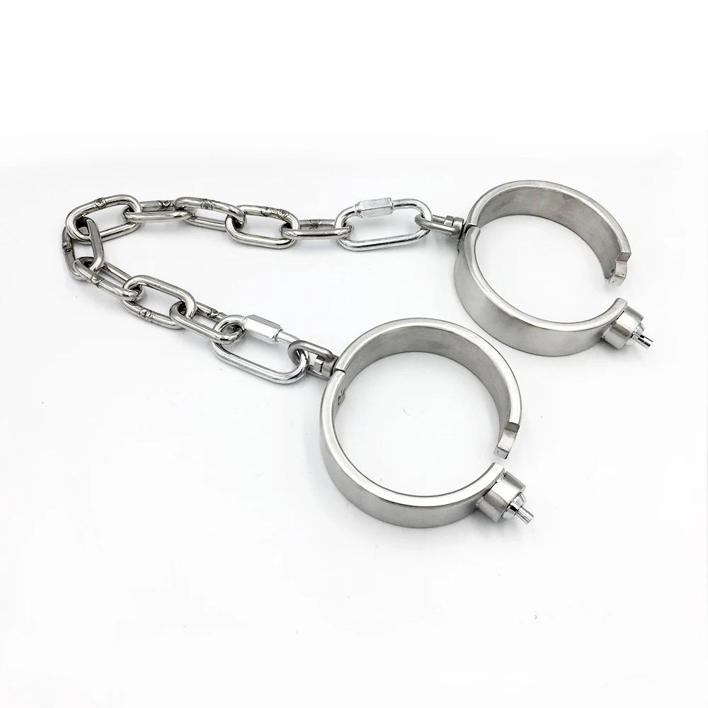 Stainless Steel Press Lock Neck Collar Handcuffs Anklecuffs Restraints Slave SM Lockable Cuff Set Sex Toys for Women Man Couples