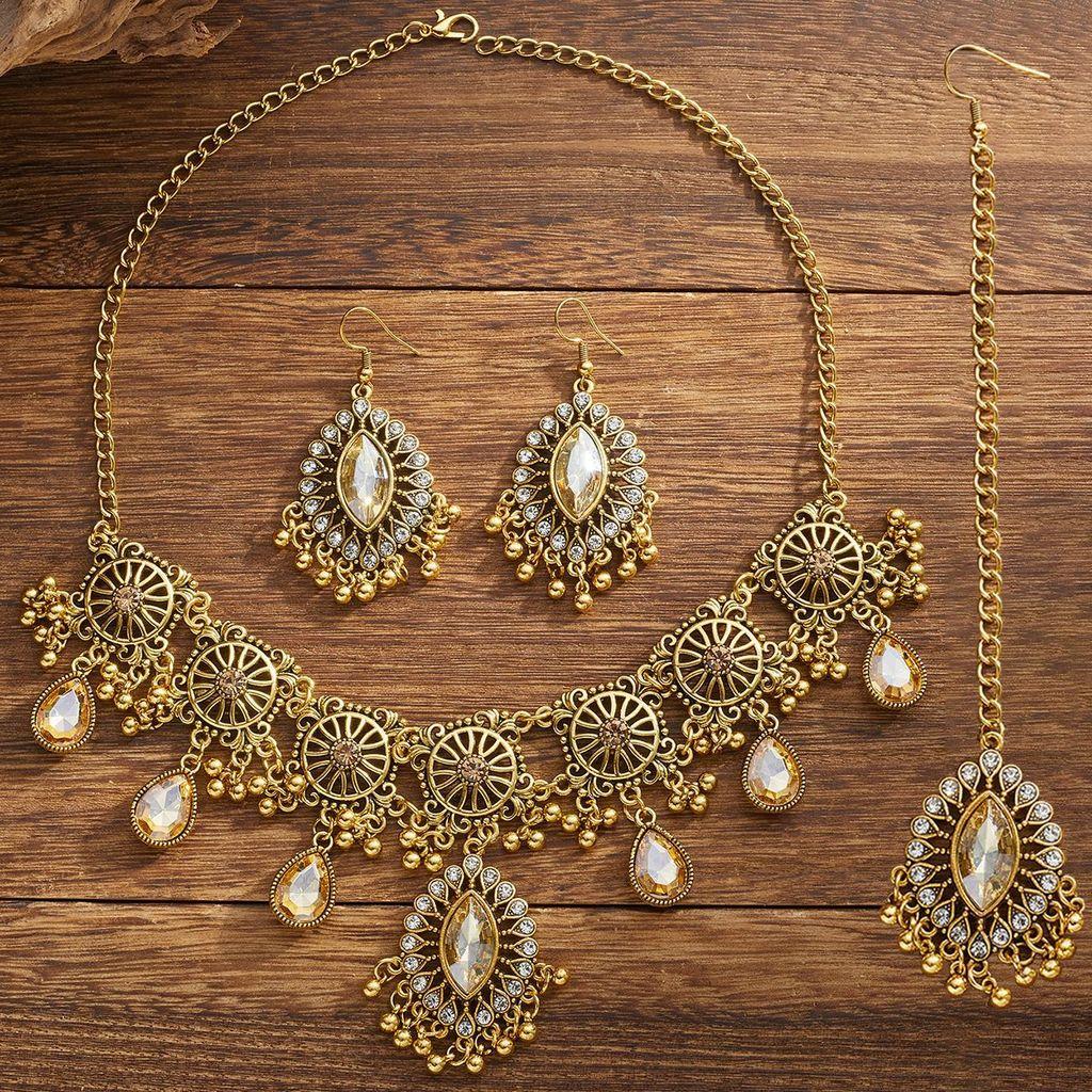 Middle East Ethnic Style Necklace And Earring Set With Water Dazzle Drop For Women