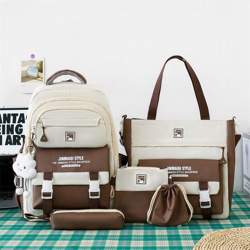 5Pcs  Student Backpack Set The Start of School Season Korean Fashion Junior High School Backpacks Large Capacity Two-piece Bags Set