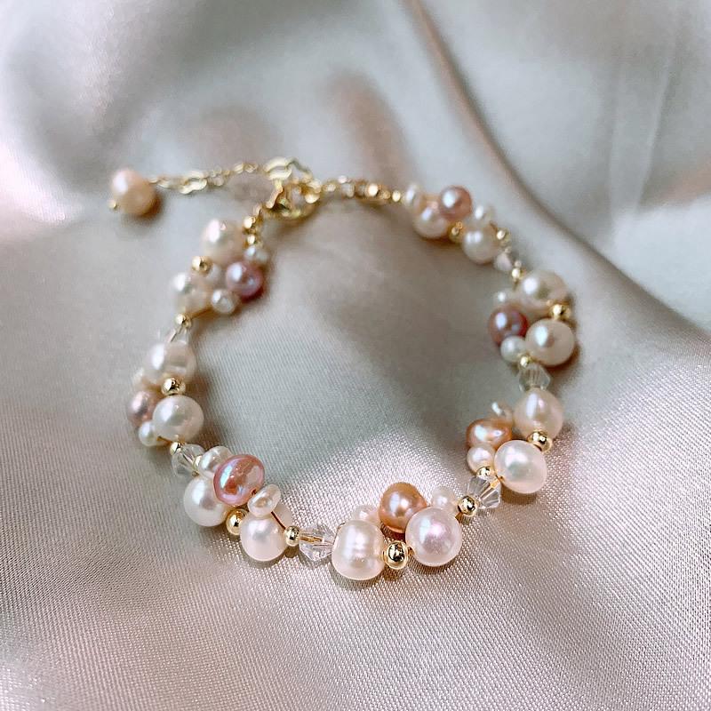 Color Freshwater Pearl Splicing Bracelet Women's Design Sense Crystal Winding Pearl Necklace