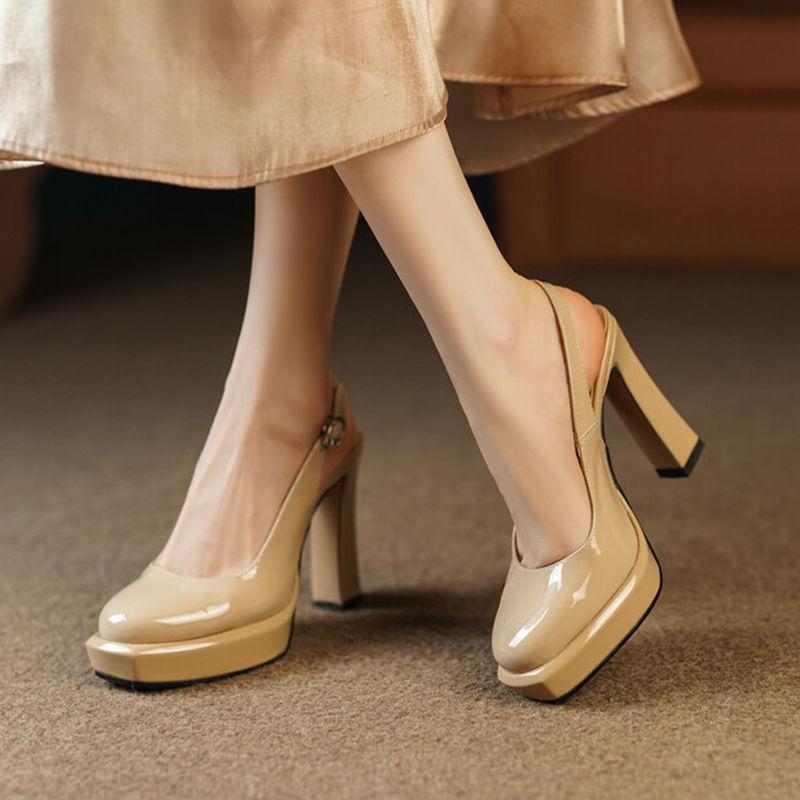 Temperament Thick Heel Bag Head Sandals Women's 2025 Summer Waterproof Table Thick Sole Retro Round Head Back Empty Word with High Heels