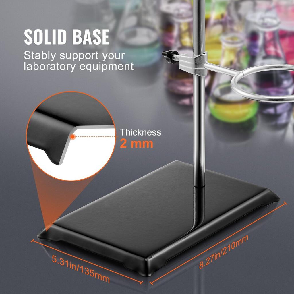 Lab Stand Support, Laboratory Retort Support Stand 2 Sets, Steel Lab Stand 23.6" Rod and 8.3" X 5.3" Cast Iron Base, Includes Flask Clamps, Burette