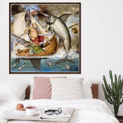 Peinture diamant 5d à faire soi-même, paysage de poisson de pêche, perceuse ronde complète, strass, broderie, point de croix