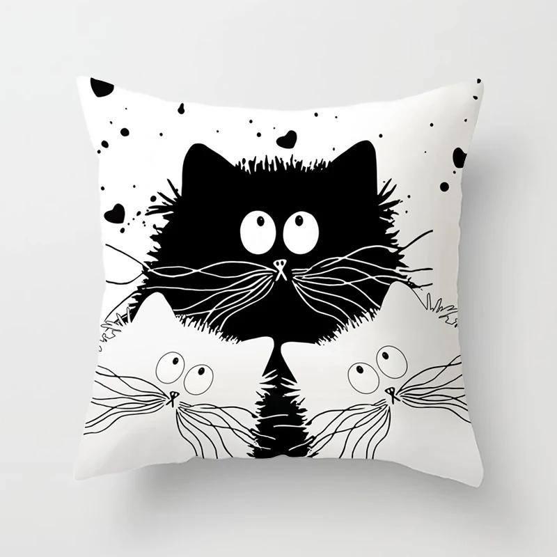 Funny Cute Black Lover Cat Pillowcase Cushion Cover 4545 Polyester Pillow Cover Sofa Car Home Decor Room Decoration