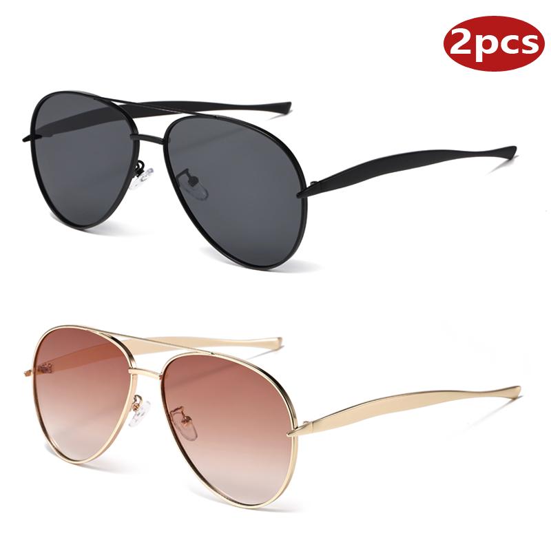 1/2pcs Retro Square Sunglasses Metal Double Bridges Pilot Women Glasses Fashion Punk Men Dark Green Shades UV400 Sun Glasses