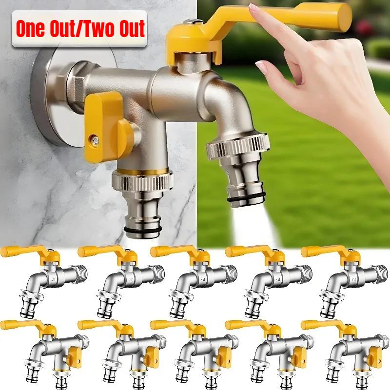 Garden Hose Brass Tap Faucet Adapter One Into Two Out 4 Points Irrigation Joint Outdoor Courtyard Double Water Flower Faucet