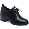 Spring Autumn Deep Mouth New Fashion Casual Women's Solid Shoes Lace Up Round Toe Chunky Heel  Soft Leather Soft Bottom Shoes