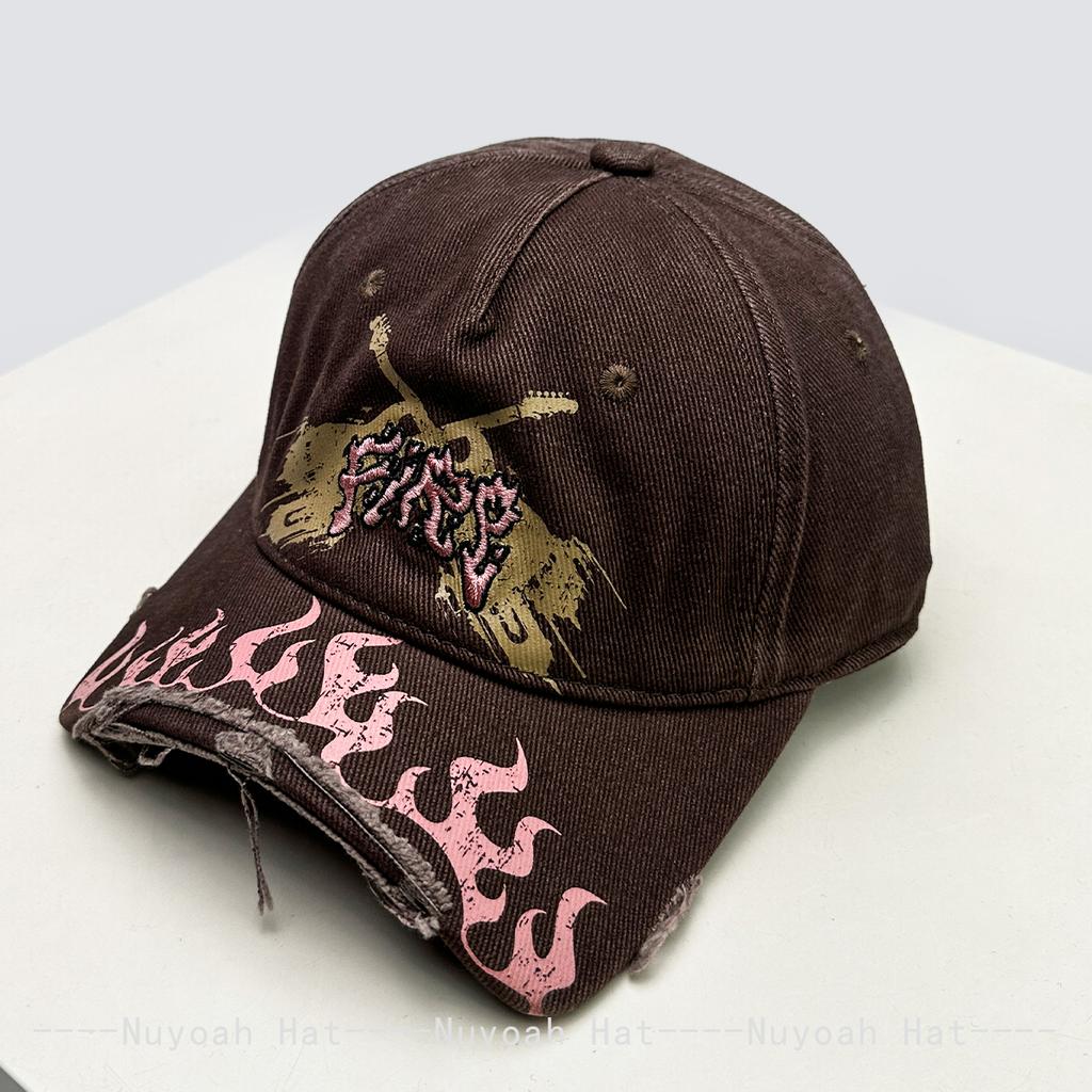 Baseball Flag Flame Letteringing Alphabet Stitched Street Urban Style Niche Women Men Her Him For Fresh Caps Peaked Hats Sunshade Broken Eave
