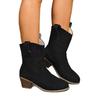 Botas Vaqueras de Punta Ancha para Mujer, Botines de Cuero Western con Tacón Grueso, Botines de Moda Vintage sin Cordones para Mujer