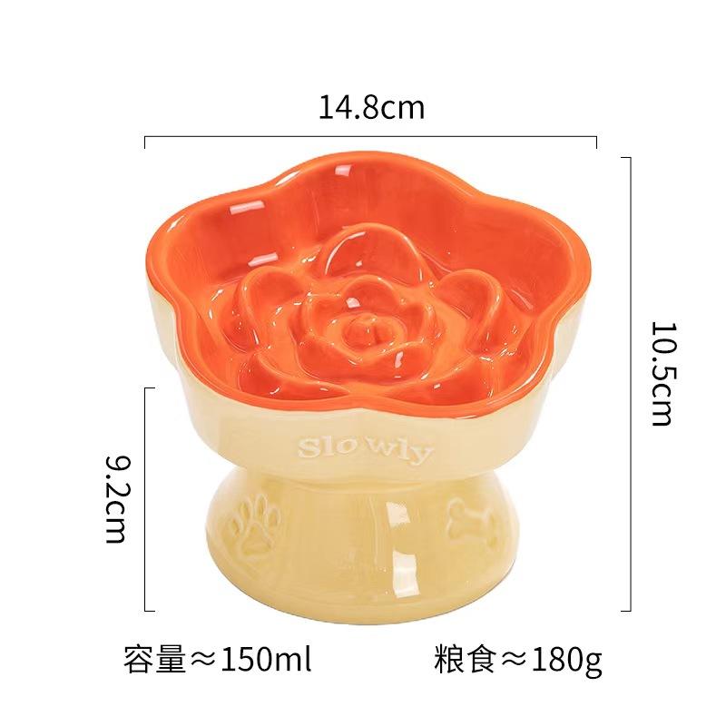 Creative Ceramic Drinking Water Food Tall footed Pet Bowls Anti Overturning Neck Protection Slow Food Anti Choking Cat Bowl, 1Pc