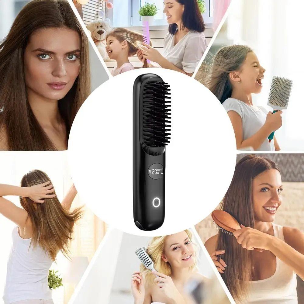 Anti-Scald Protection Electric Hair Straightener Brush USB Charging Hair Brush  Hair Styling