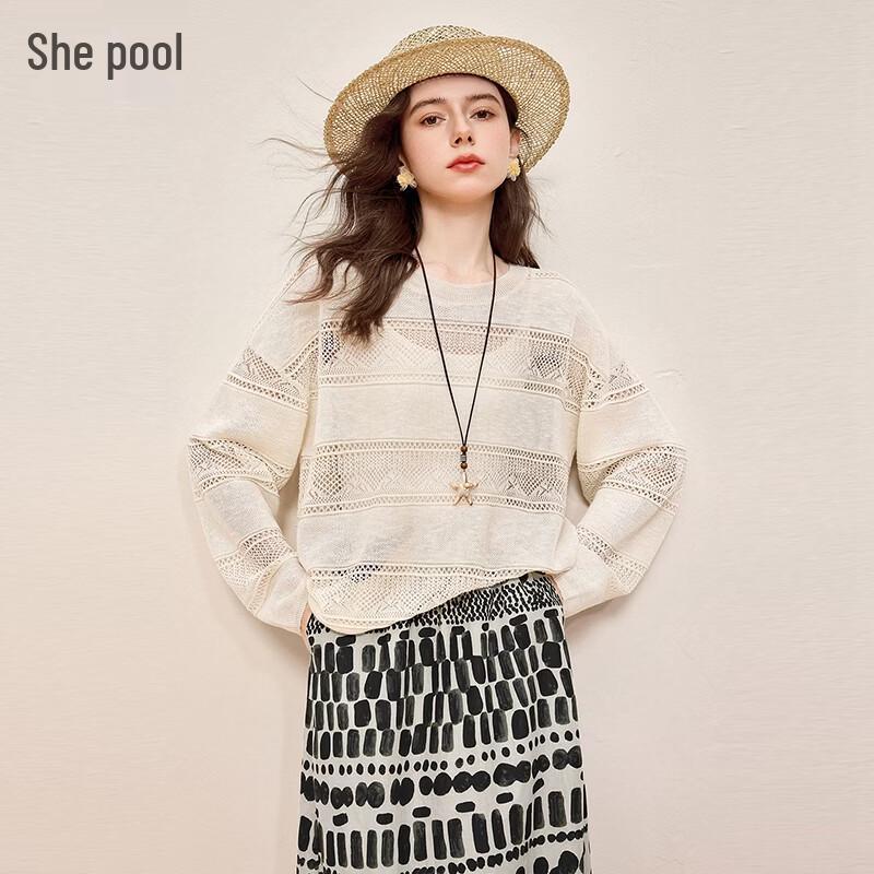 Women s Crochet Hollow-Out Knit Sweater L
