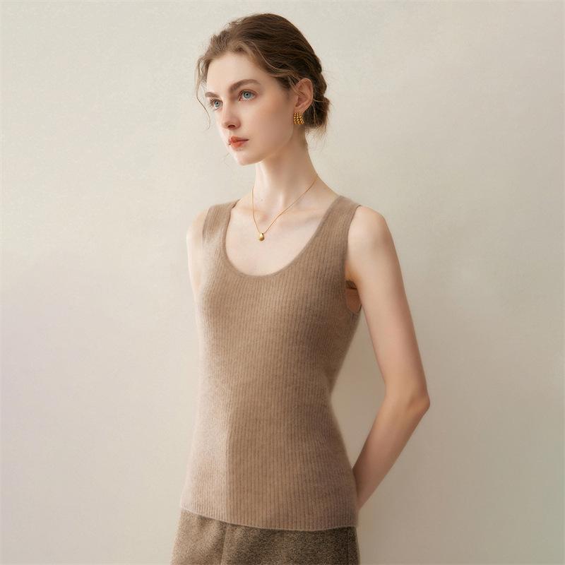 Lekasha Women's Pure Cashmere Sleeveless U-Neck Camisole Top