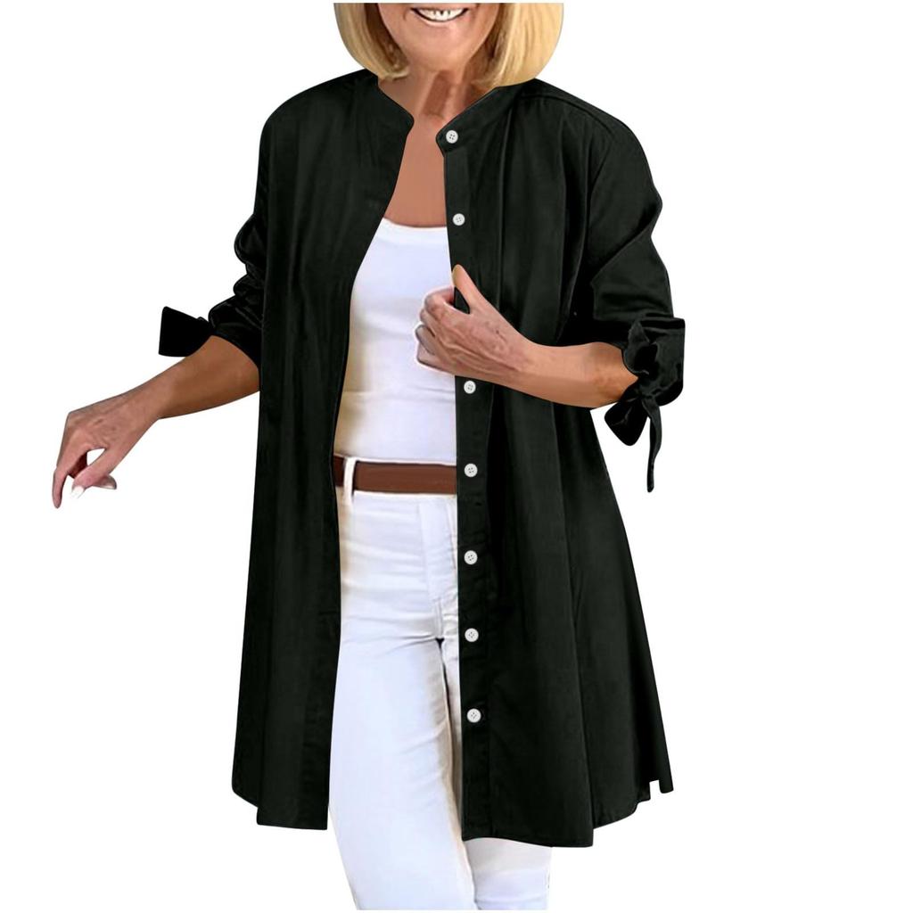 Women's Casual Fashion Solid Color Single Breasted Cardigan Long Sleeved T-Shirt Shirt Jacket