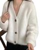 Korean-Style Faux Mink White V-Neck Fluffy Knitted Cardigan Shawl Sweater