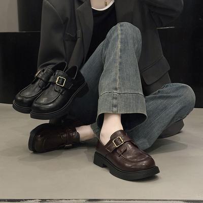 British Style Uniform JK Small Leather Shoes Women's 2025 Spring and Autumn New Shallow Mouth Belt Buckle One Pedal Patent Leather Loafers