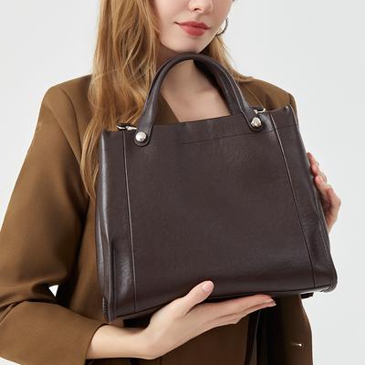 2026 Spring Women's Vintage Simple Genuine Cowhide Leather Tote Bag Ladies Luxury Designer Large Capacity Shoulder Crossbody Bag
