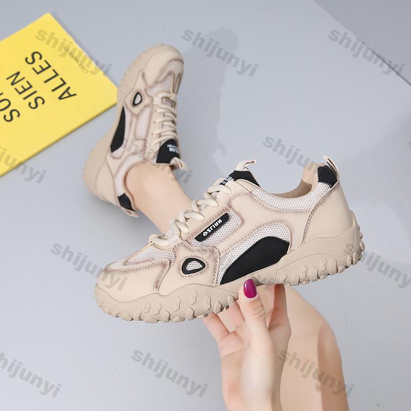 Women Shoes 2025 Spring New Breathable Mesh Non Slip Women Platform Sneakers Comfort Height Increase Lace-up Sewing Casual Shoes