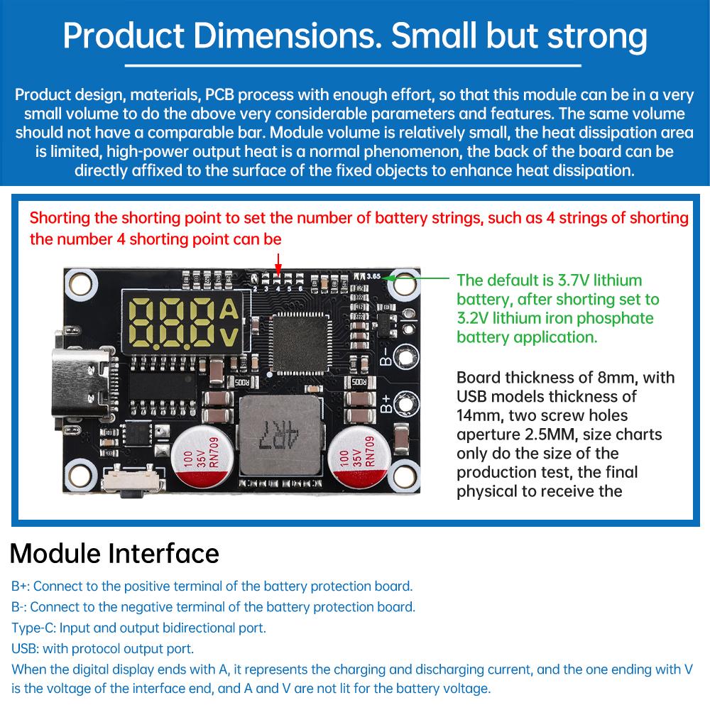 2-6S 45W Power Bank Bidirectional Fast Charging Mobile Power Module With Digital Display Type-C USB PD3.0 Charging Board