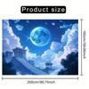 2D Mystical East Asian Background Cloth, Magical Blue Moon Over Ancient Pavilion Wall Decor