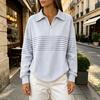 Women's Half-Zip V-Neck Long Sleeve Striped Print Sweatshirt Casual Fall Winter Pullover