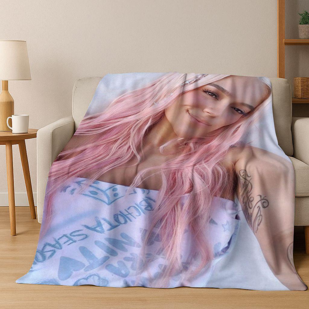 3D Karol G Singer Carolina G Art Flannel Blanket,Cozy Soft Throw Blanket for Home Bedroom Bed Sofa Picnic Office Cover Gift