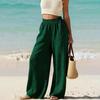 Women Trousers Elastic High Waist Straight Wide Leg Long Pants Pure Color Loose Fit Summer Casual Trousers Daily Wear