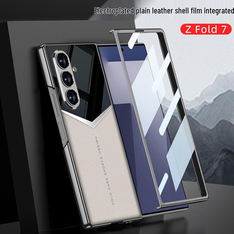 Samsung ZFold7 Electroplated Solid Color Leather Phone Case - Foldable Cover