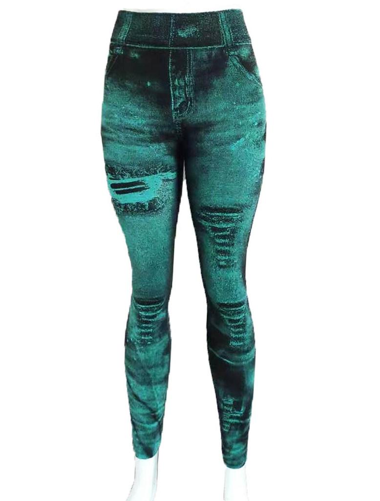 Leggings modelatoare fără cusături cu talie înaltă, aspect fals denim, pentru femei