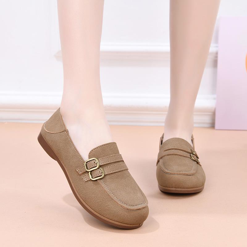 

2025 spring and autumn new British style single shoes women s casual belt buckle one pedal shallow mouth flat bottom Doudou shoes women 41