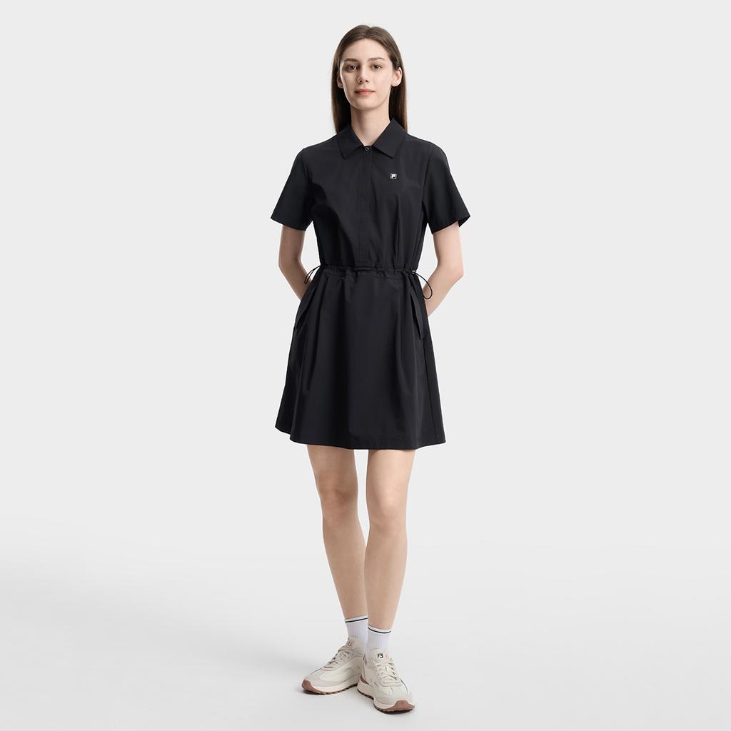 FILA White Contact Cool Simple Versatile Classic Short Sleeve Dress Women dresses Black F11W623316FBK