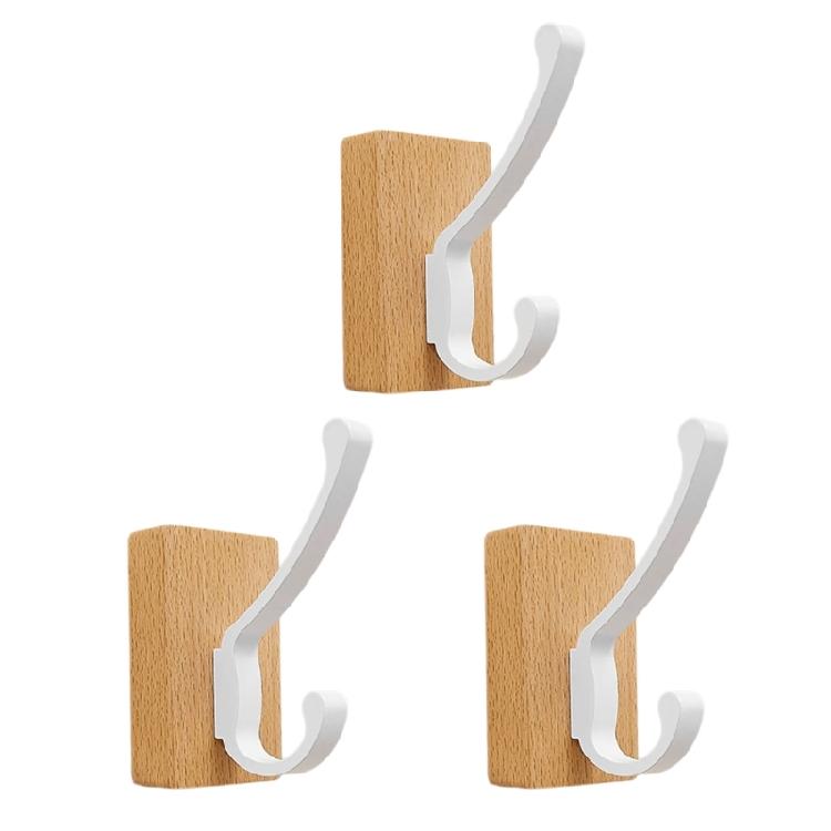 Natural Walnuts Wood Bathroom Hook with Adhesive Backing Easy Install No Holes Space Saving for Decors and Organization