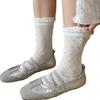 Spring and Summer White Stockings for Children, Long-legged with Geometric Lace Edging, Pure Cotton, Anti-Spangling, Bone-Free Women's Stockings