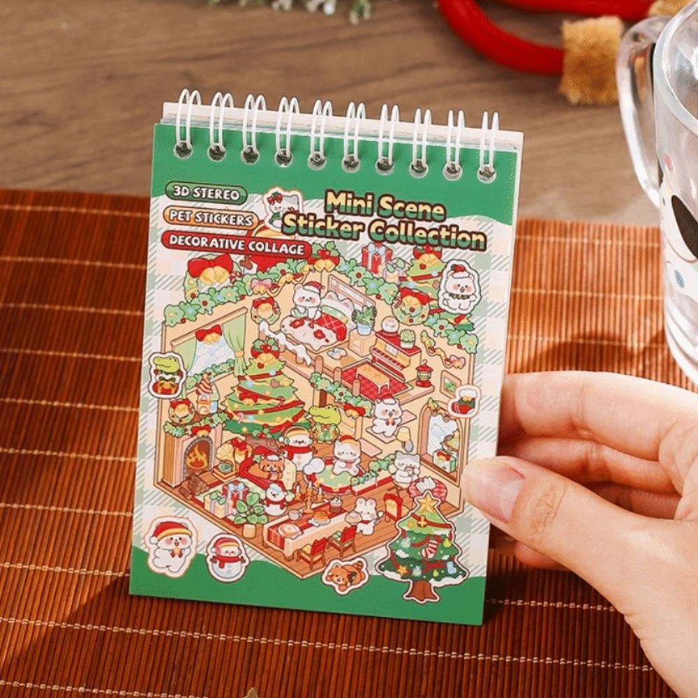 Merry Christmas Miniature Scenes Sticker Mini Size 6 Scenes 3D Landscape Sticker Creative Crafting Cartoon Pocket Sticker Book