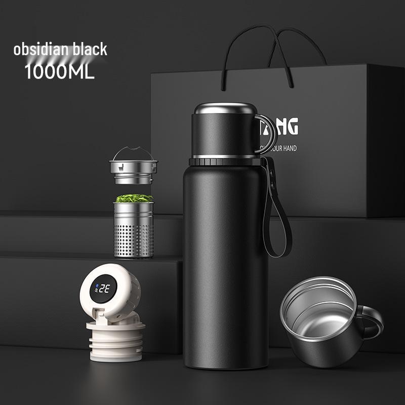 Men's High-Capacity Insulated Teapot with Temperature Display and Tea Separation, 316 Stainless Steel.