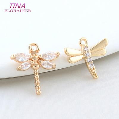 6PCS 15MM 14.5MM 18K Gold Plated Pendant Dragonfly For Necklace Accessories DIY Charm For Jewelry Making Supplies