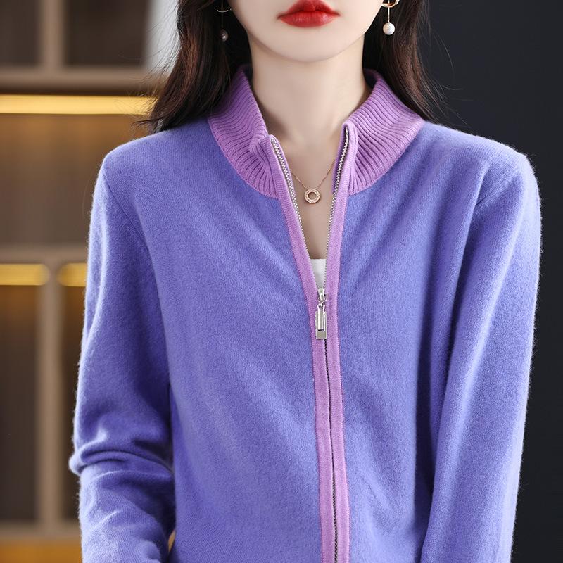 

Контрастная молния Осень и Зима Новая Мода Универсальный Вязаный Топ Куртка XXL барвинок