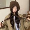 Chapéu Feminino Outono Inverno Gorro Quente Japonês Malha Chapéu Boné de Pelo À Prova de Vento Grosso Proteção de Orelhas Gravata Pulôver Gorro Bonnet