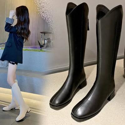 2024 New Fashion Knee High Boots Women's Winter Thick Heel Long Slip On Autumn Shoes Woman Length 34-43