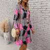 Women’s Boho V-Neck Long Sleeve Mini Dress – Flowy Tiered Dress with Geometric Print, Casual Everyday Sundress for Summer Wear