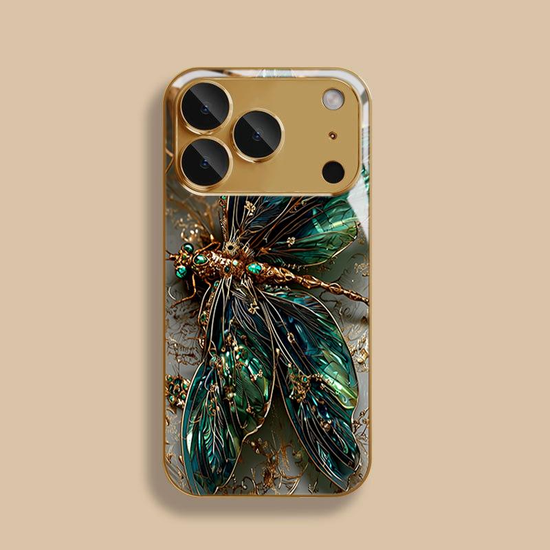 Carcasă Telefon din Sticlă Călită cu Aripi de Libelulă Pentru iPhone 17 13 12 11 Pro Max 16 15 14 Plus 16E 17 Air Protecție Cameră Capac Dur