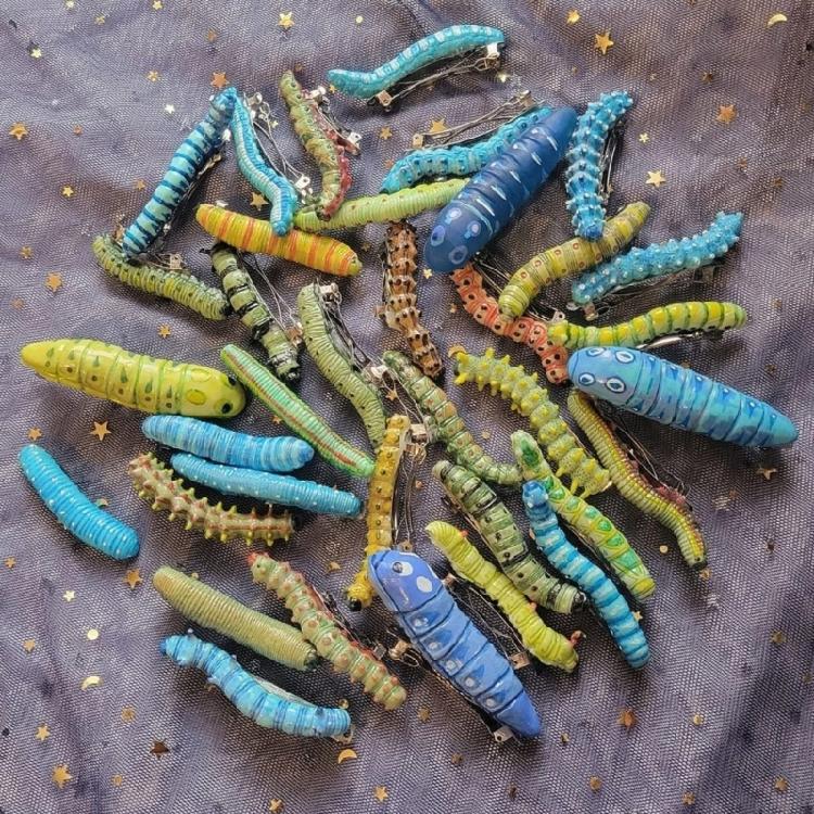 12Pcs Gothic Caterpillars Hairpin For Women Men Creative Costume Party Hairstyle Accessory Haunted House Scary Headpiece