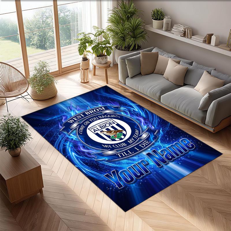 West Bromwich Albion FC Printed Crystal Velvet Rug Non‑Slip Crystal Velvet Carpet For Sofa Bedroom Indoor Home Decoration